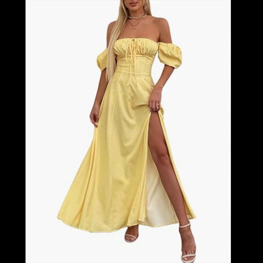 NWT KUTUMAI Puff Sleeve Floral Print Maxi Dress Size Medium Front Slit